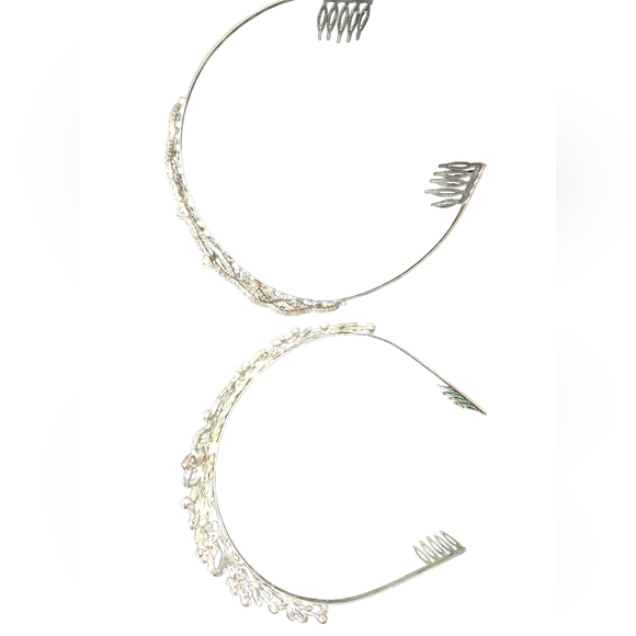 TWO lot Elegant Silver Tiaras with Crystal Accents - DRESS UP Mardi GRAS Royal - Picture 2 of 6